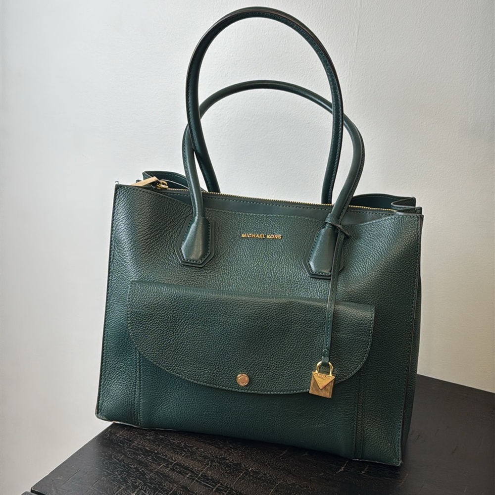 Michael Kors Extra Large Dark Atlantic Green leather tote bag - Picture 3 of 12